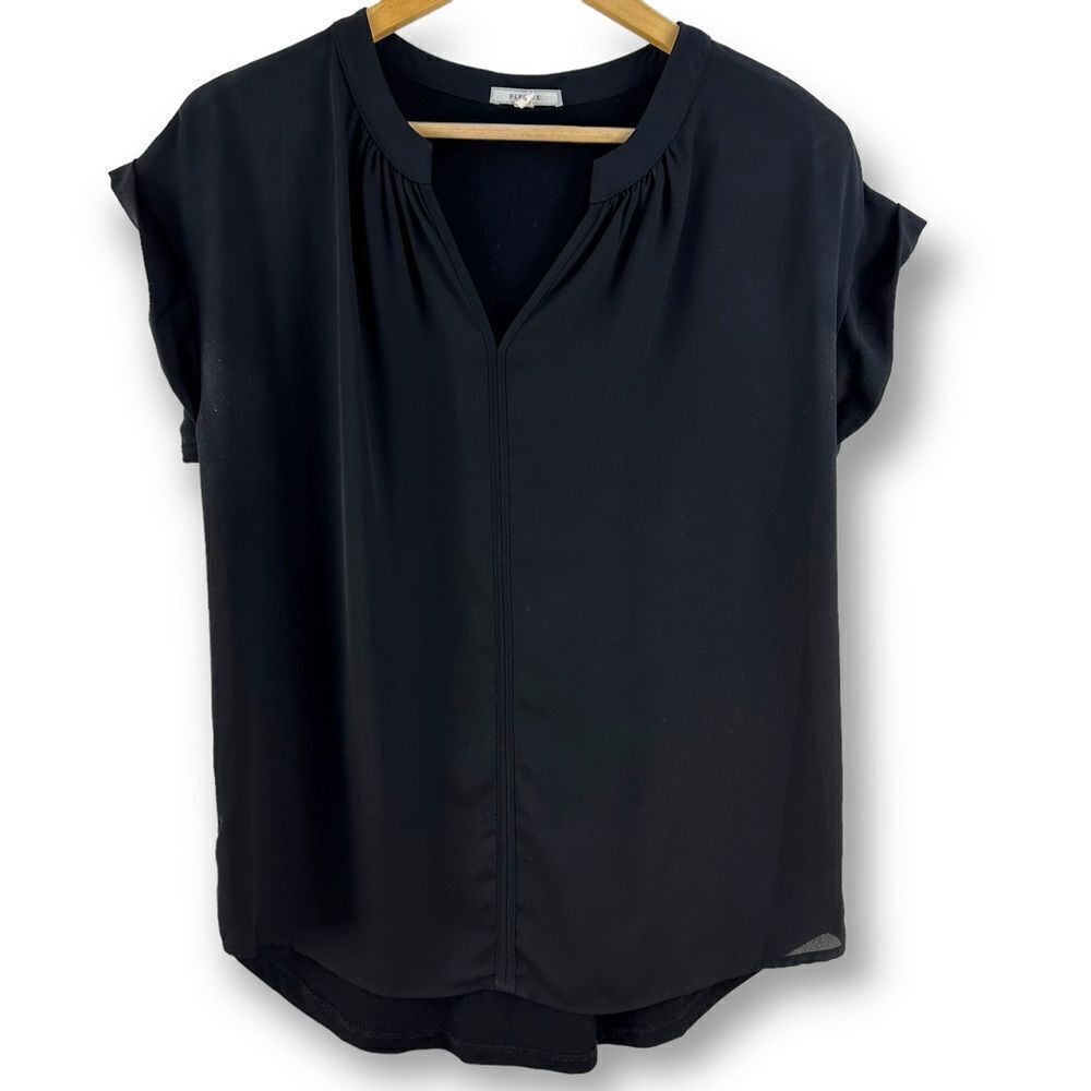 Pleione black pullover rolled sleeves top size S‎